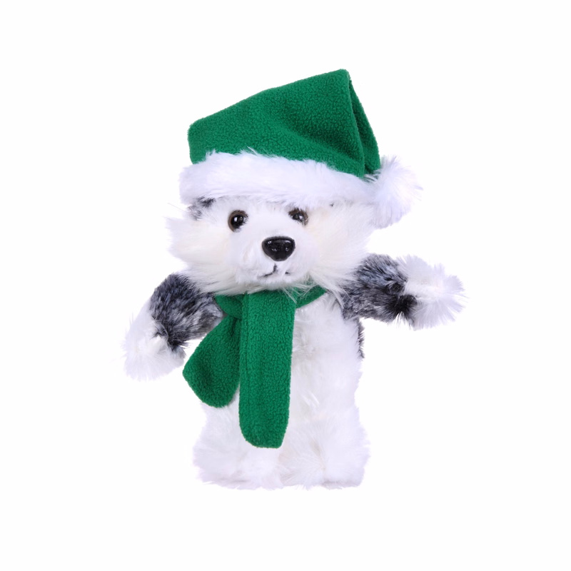 Soft Plush Stuffed Husky with Christmas Hat and Scarf