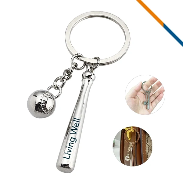 Custom Metal Baseball Set Keychain — Full-Color Sports Fan Promotional Giveaway 1