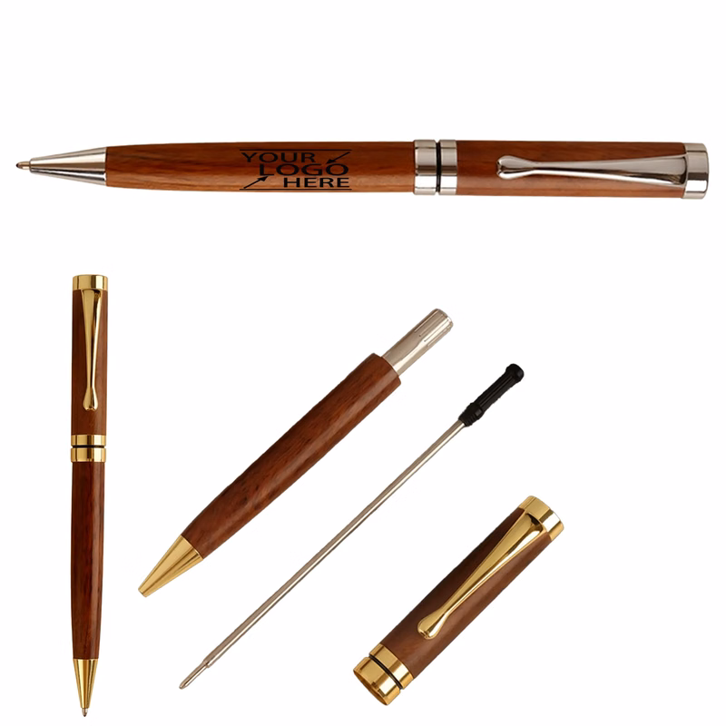 Custom Brass-Colored Rosewood Ballpoint Pen