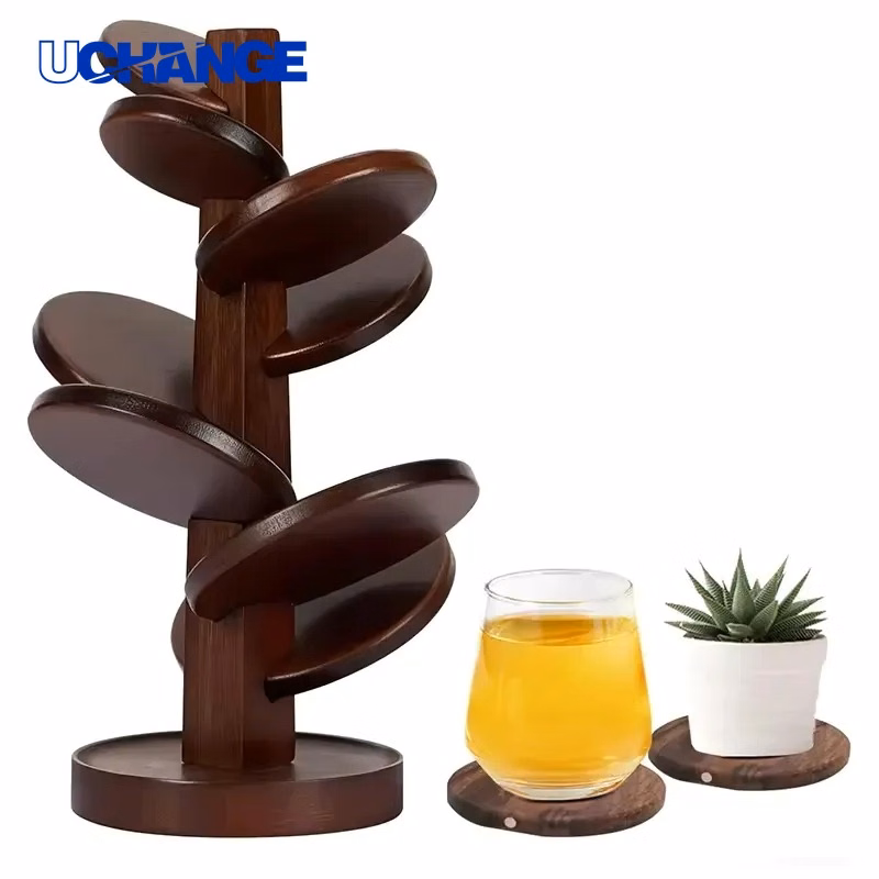 Pine Tree Wooden Coaster Set for Home Tables & Holiday Decor