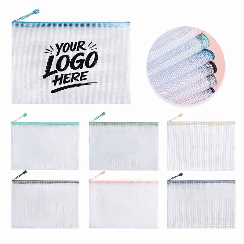 A4 PVC Zipper Mesh Storage Bag Clear File Organizer