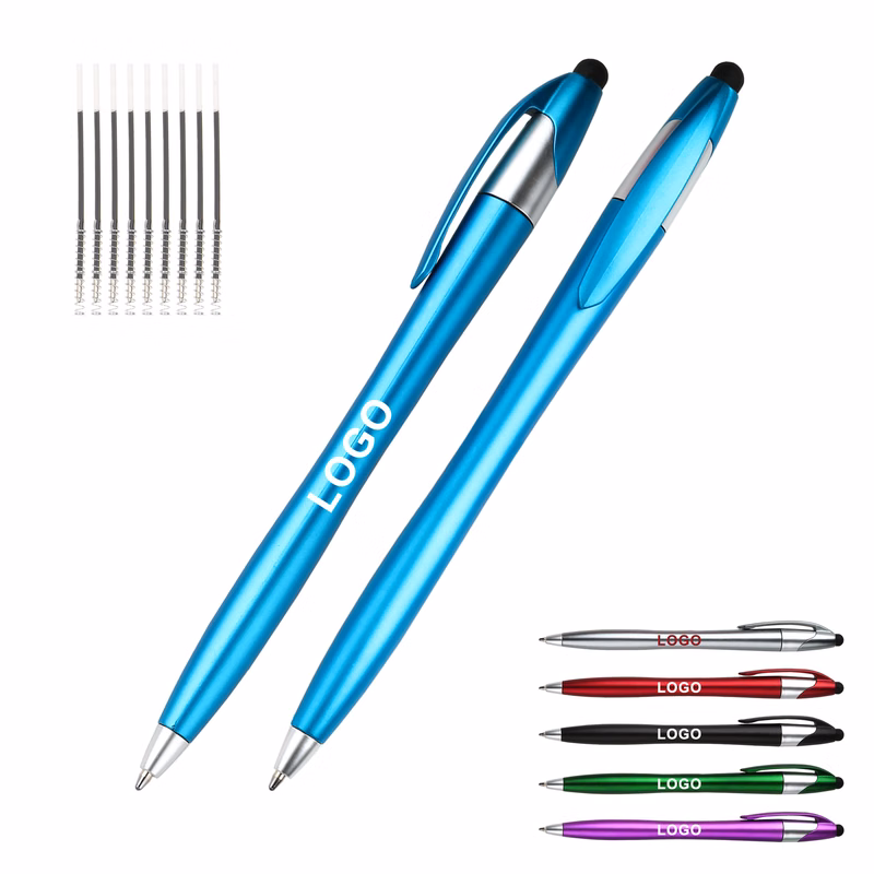 Slim Plastic Stylus Ballpoint Pen W/ Clip