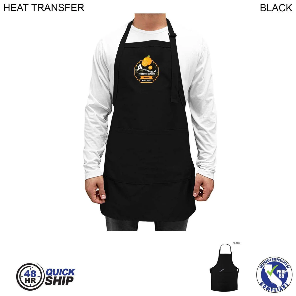 48 Hr Quick Ship - Twill Bib Apron, 25x28, 2 Pockets, Adjustable Neck, Heat Transfer Logo 1