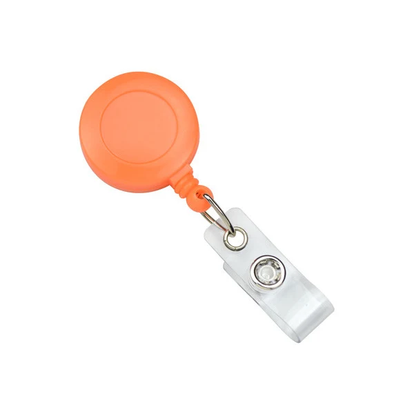 Round Plastic Clip-On Neon Badge Reel (Neon Orange) 1
