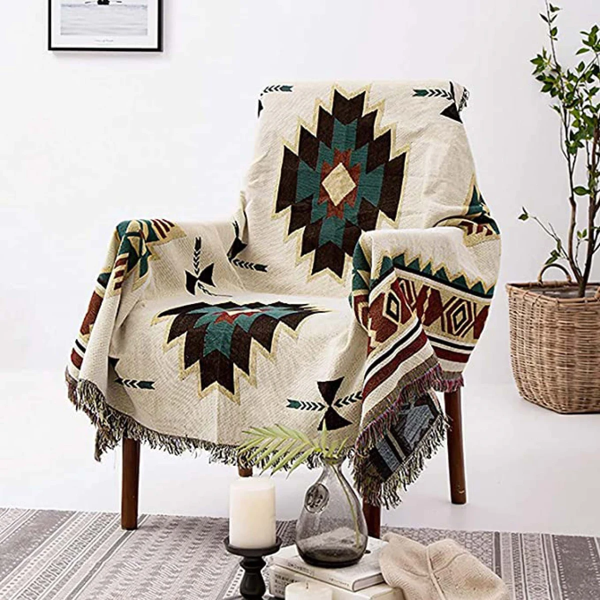 Custom Woven Tapestry Throw Blanket with Fringe (50"x60") 1