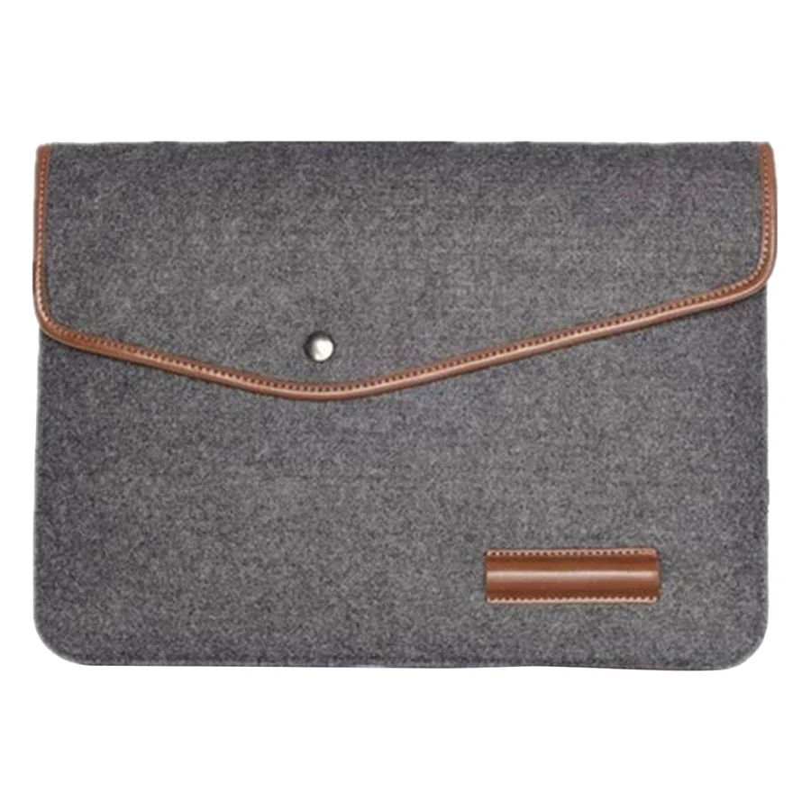 Felt Laptop Sleeve with PU Trim, Pen Holder, and Button 1