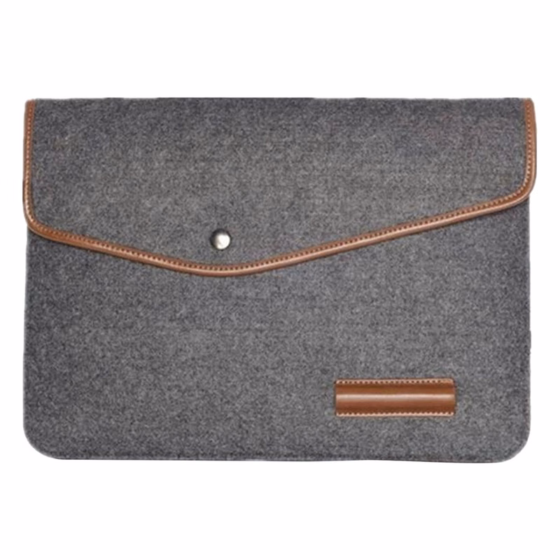 Felt Laptop Sleeve with PU Trim, Pen Holder, and Button