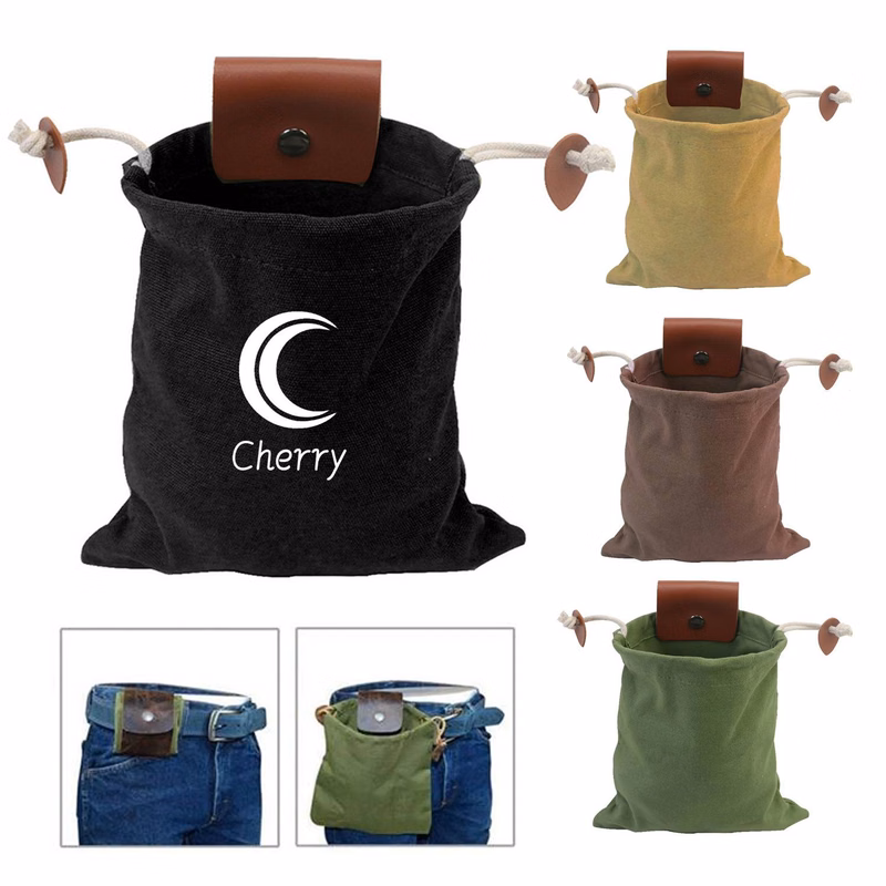 Leather Canvas Collapsible Bushcraft Belt Pouch
