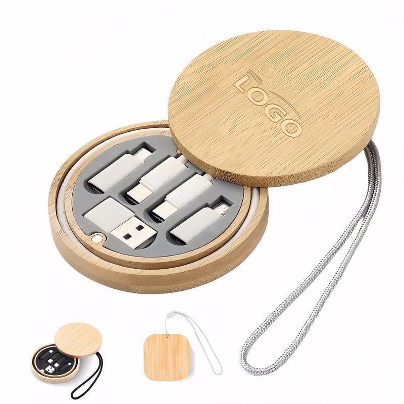 Round Bamboo Cable Organizer with Lanyard