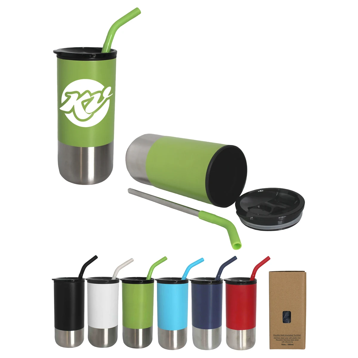 16 Oz. Insulated Stainless Steel Beverage Tumbler w/Flexible Silicone Straw 1