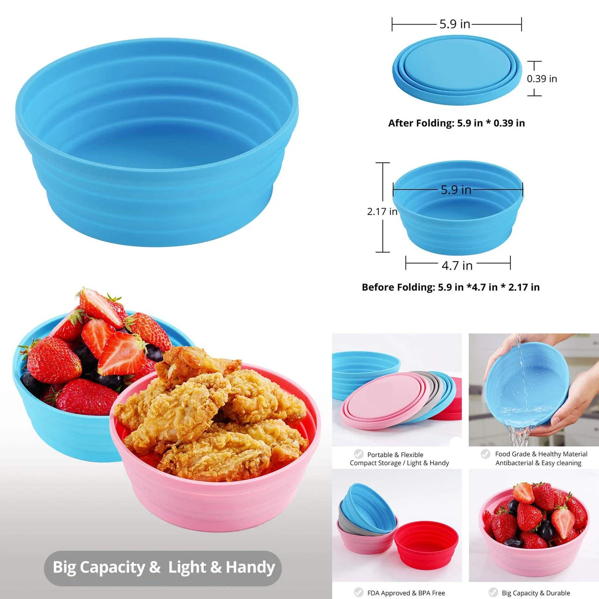 Folding Silicone Camping Travel Bowls 1