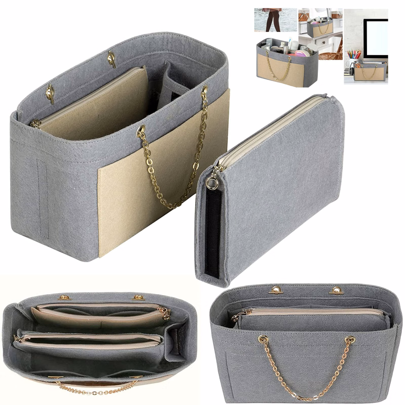 Felt Tote Insert with Handle & Detachable Zipper Wallet