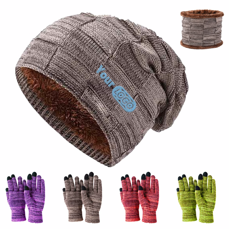 Polyester Comfortable Knitted Three Piece Winter Set