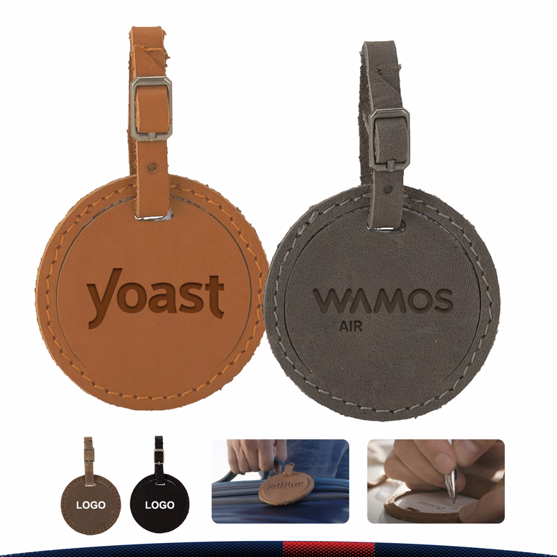 Questrek Round Leather Luggage Tag