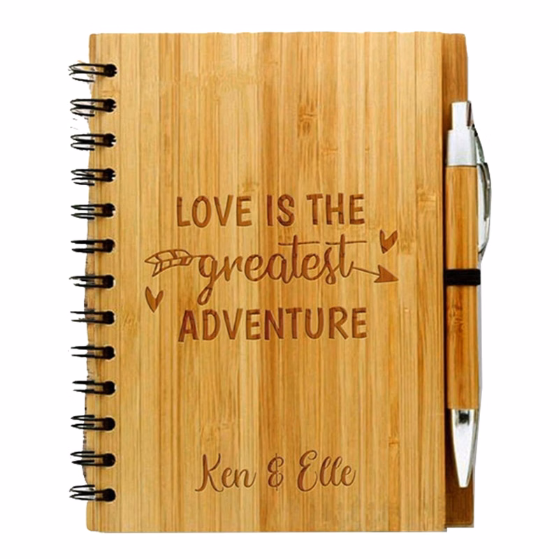Bamboo Wooden Spiral Notebook w/ Pen