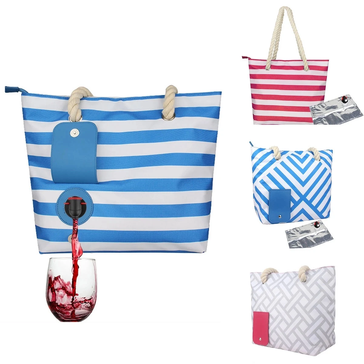 Beach Tote Bag With Wine 1