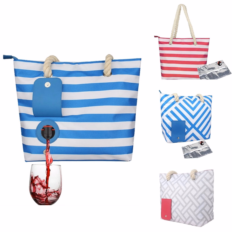 Beach Tote Bag With Wine