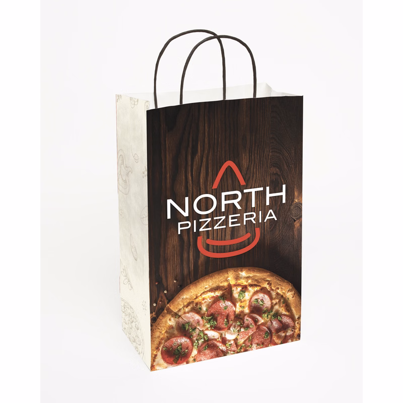 Multi-sided Full Color White Shopper Paper Bag - Black Handle (8.5" x 13.375" x 5")