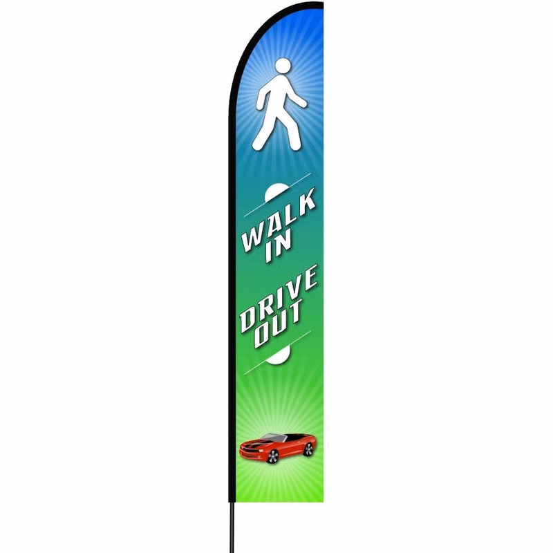 Walk In Drive Out 2 Flag Kit 15' Feet Feather Flag Sign Outdoor Banner
