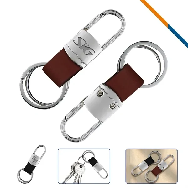Custom Leather Metal Keychain with Dual Ring and Clasp — Compact Travel Essential 1