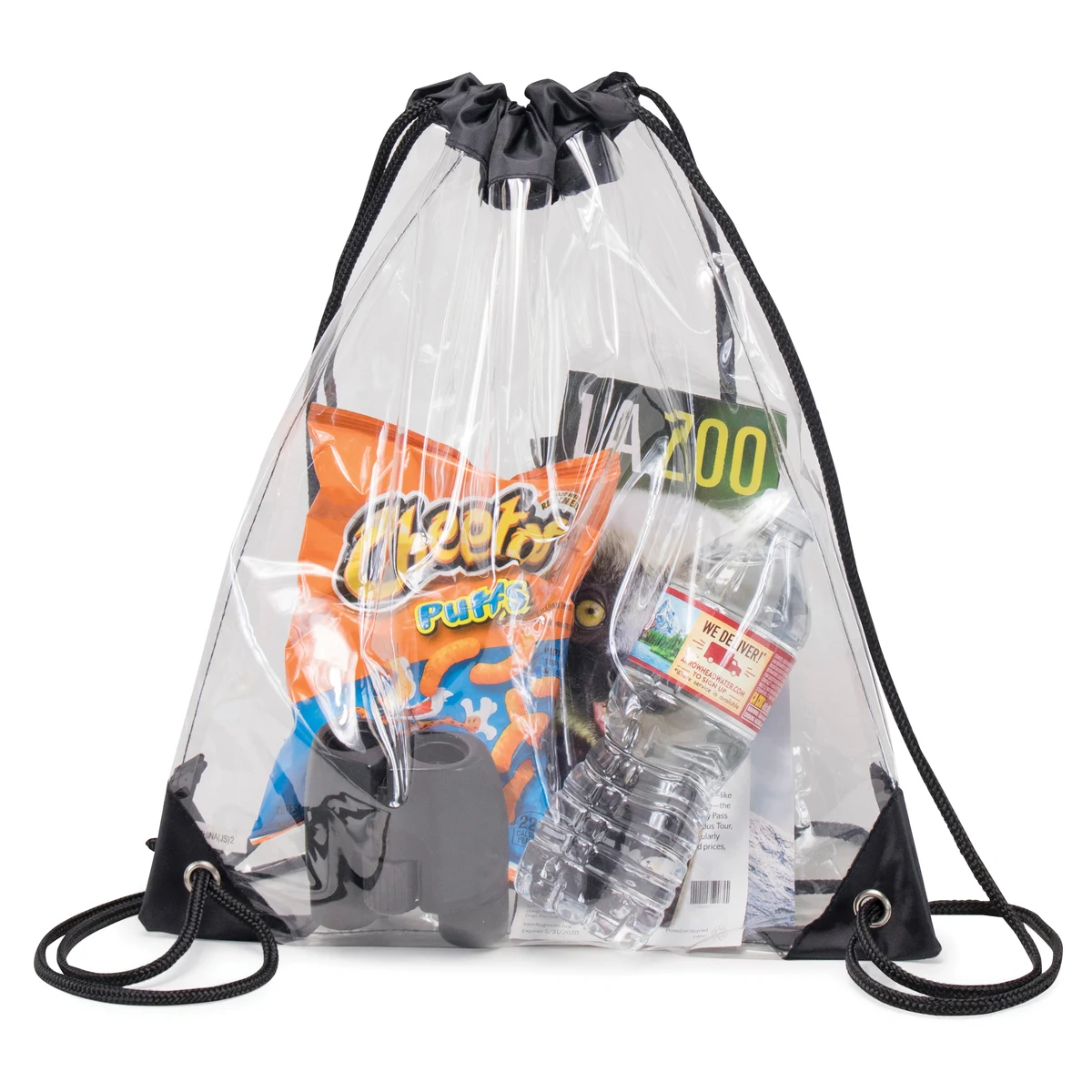 Clear Vinyl Drawstring Tote Bag w/Black Trim 1