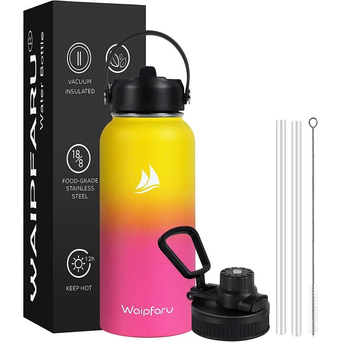 Colorful 32 oz Vacuum Insulated Stainless Steel Water Bottle with Straw Lid and Flex Cap, custom water bottle with logo imprint 1