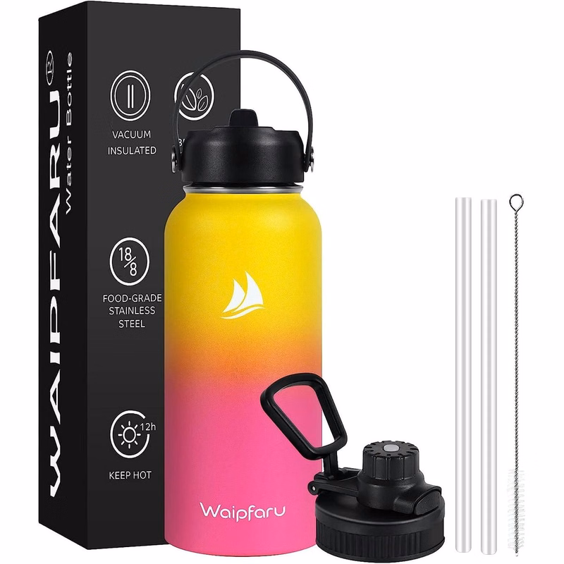 Colorful 32 oz Vacuum Insulated Stainless Steel Water Bottle with Straw Lid and Flex Cap