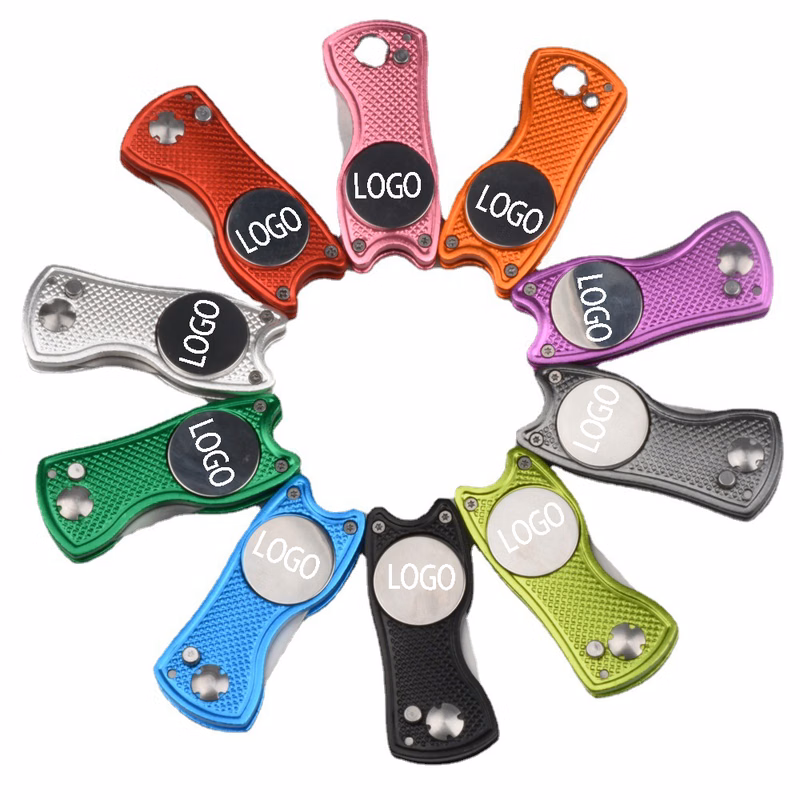Aluminum Alloy Foldable Golf Divot Tool W/ Metal Prongs And Magnetic Ball Marker