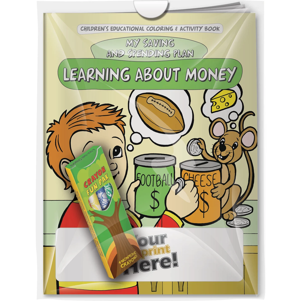 Combo Pack - CB1033 Coloring Book & 4-Pack of Crayons (Imprinted) in a Poly Bag 1