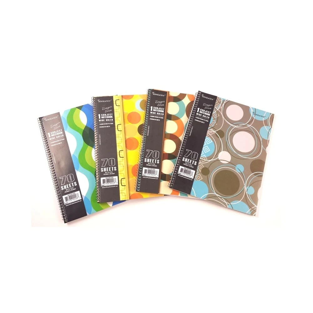 1 Subject Wide Ruled Spiral Notebooks - 70 Sheets 4 Designs 1