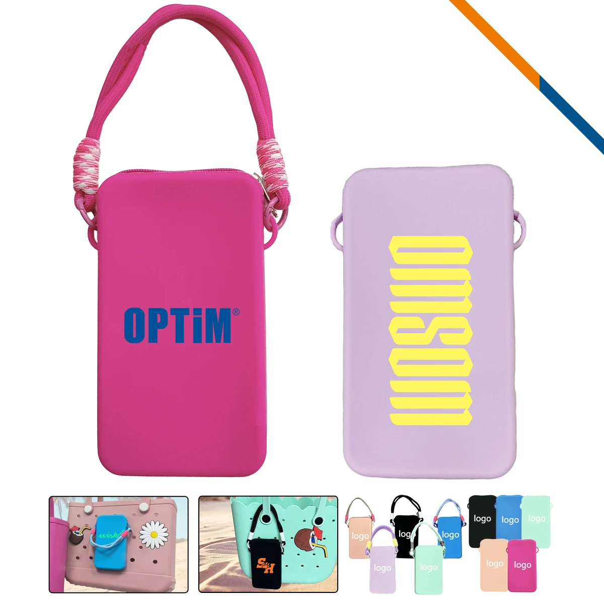 Octavia Holey Beach Tote Silicone Zipper Phone Pouch, custom tote bag with logo imprint 1