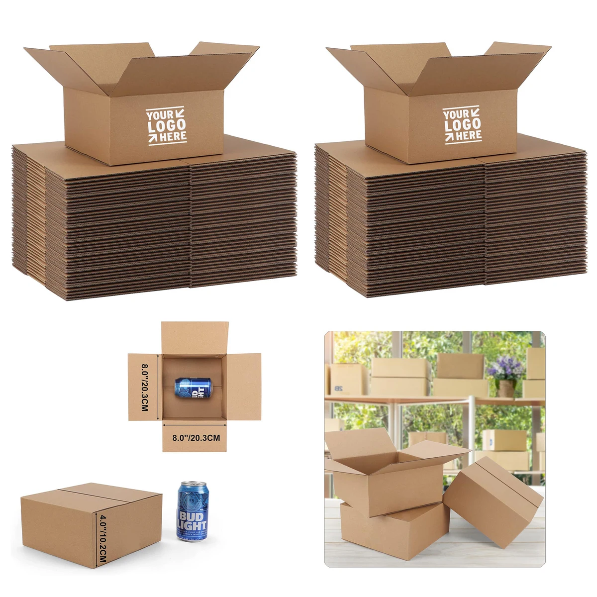 Business Lightweight 8x8x4 Inches Corrugated Cardboard Shipping Packaging Box 1