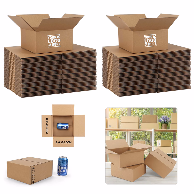 Business Lightweight 8x8x4 Inches Corrugated Cardboard Shipping Packaging Box