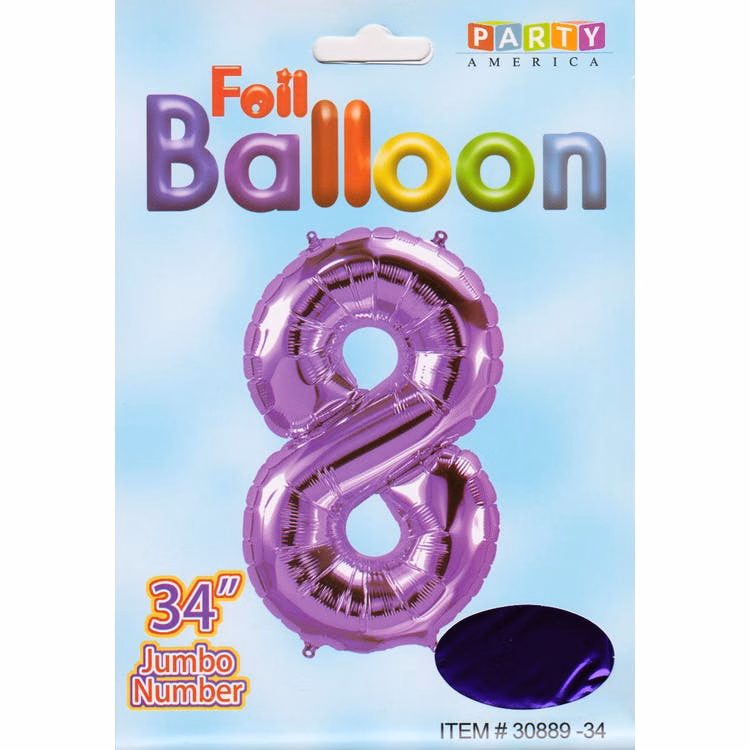 Mylar Number 8 Balloons - Purple 34"