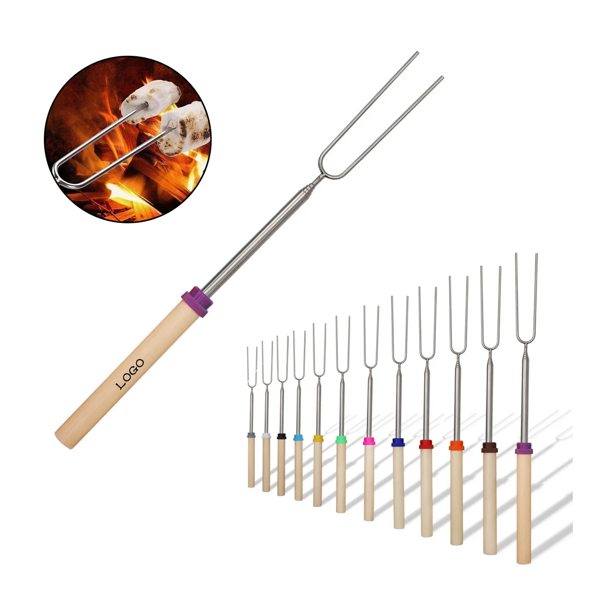 Outdoor BBQ Stainless Steel Wooden Handle Barbecue Fork 1