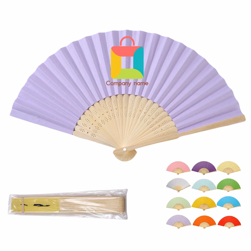 MOQ100 Custom Paper Fan With Bamboo Handle