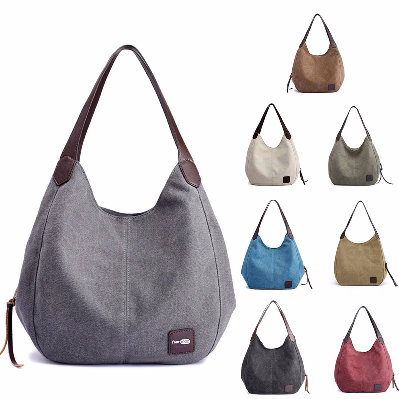 Canvas Women'S Multi-Pocket Tote Bag