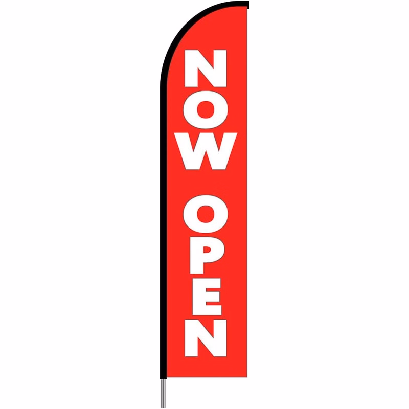 Now Open Store Sign Feather Flag , Swooper Banner Pole Kit for Outdoor Advertising Display 15ft-Red