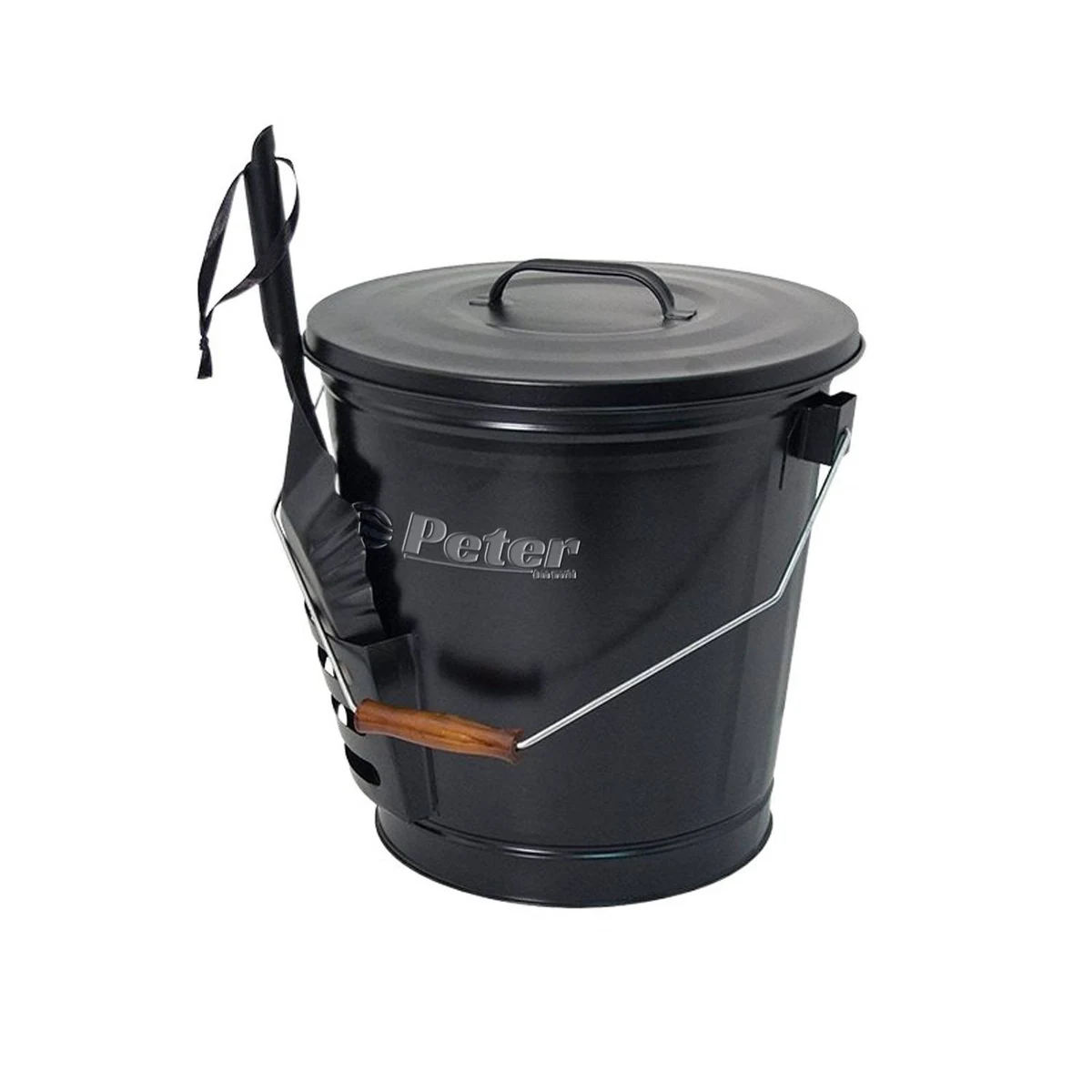 Durable Steel Fireplace Ash Bucket w/ Lid and Shovel 1