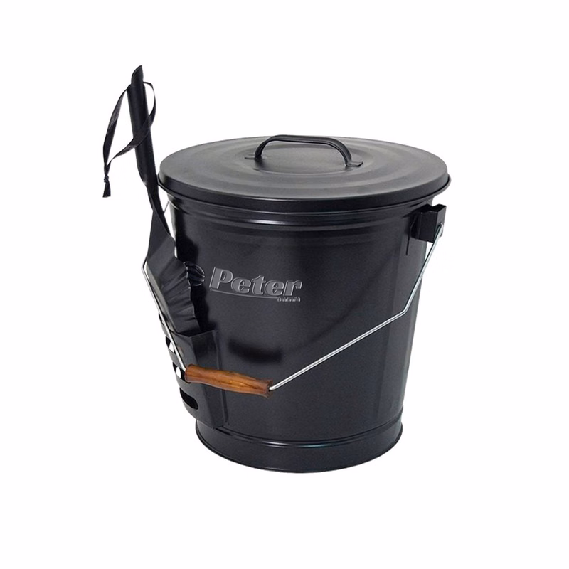 Durable Steel Fireplace Ash Bucket w/ Lid and Shovel