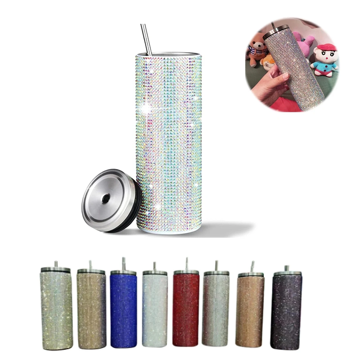 Stainless Steel Rhinestone Tumbler Reusable Water Bottle 1