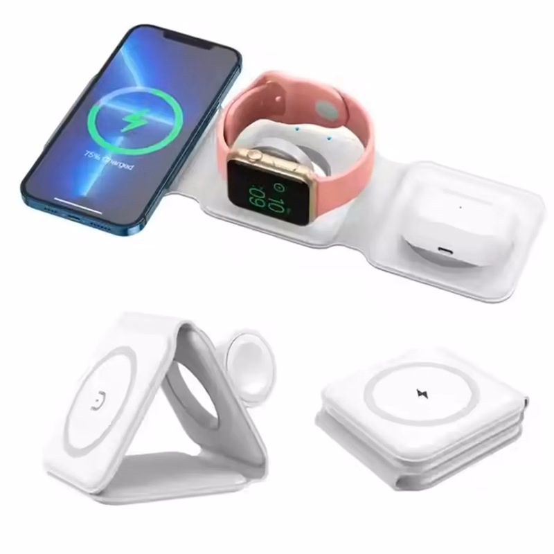 15W 3-in-1 Magnetic Wireless Charger with Foldable Qi Stand