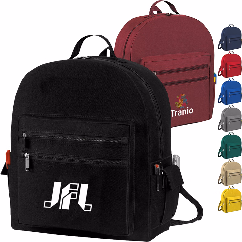 Premium 600D Multi-Zipper Essentials Backpack (12” x 16.5” x 5”)