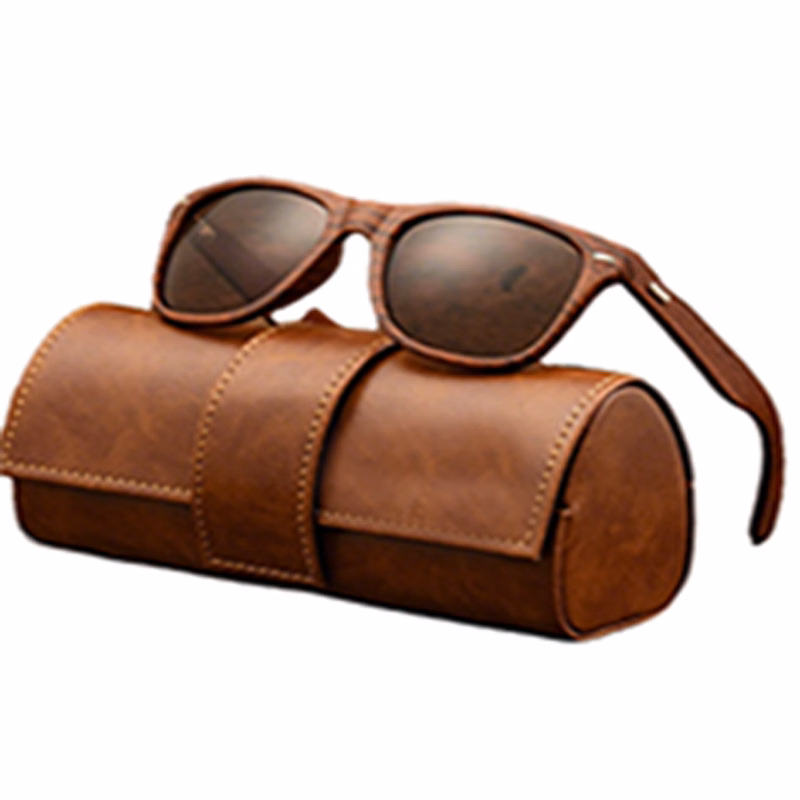 Retro Wooden Frame Sunglasses with Case