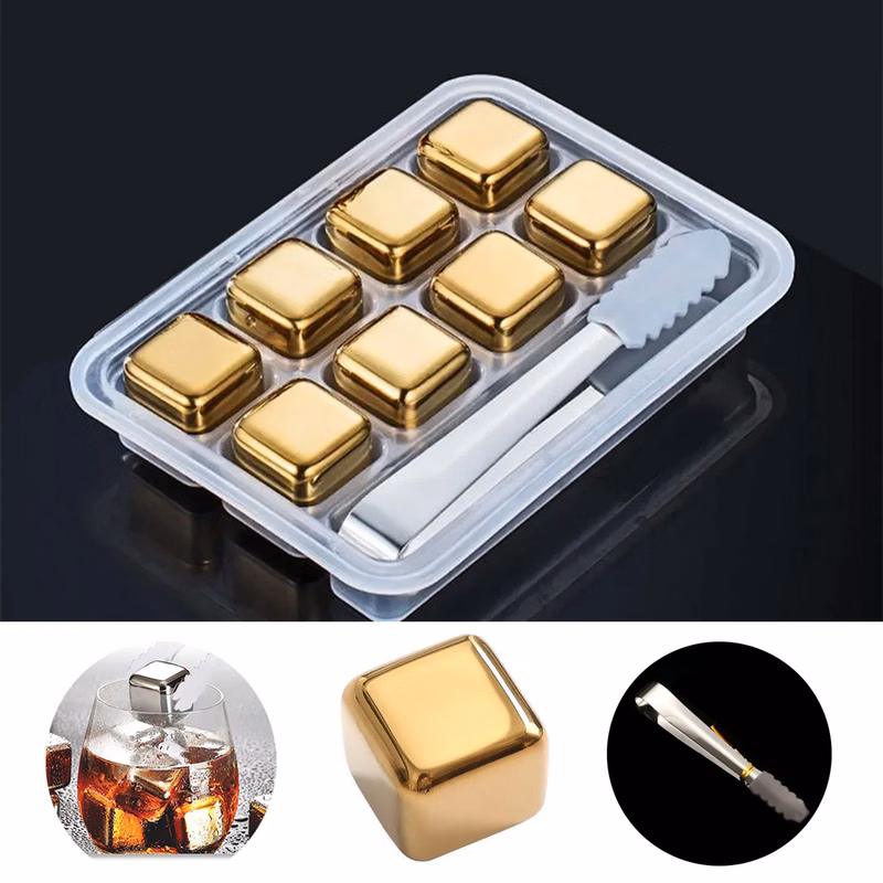 8 Packs Reusable Stainless Steel Gold Ice Cube