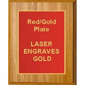 10-1/2" x 13" Oak Finish Plaque with a Red Designer Plate