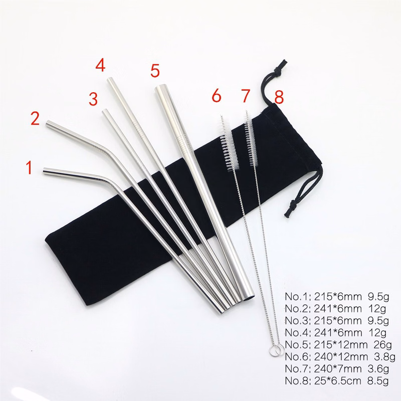 Set of 7 Stainless Steel Drinking Straw