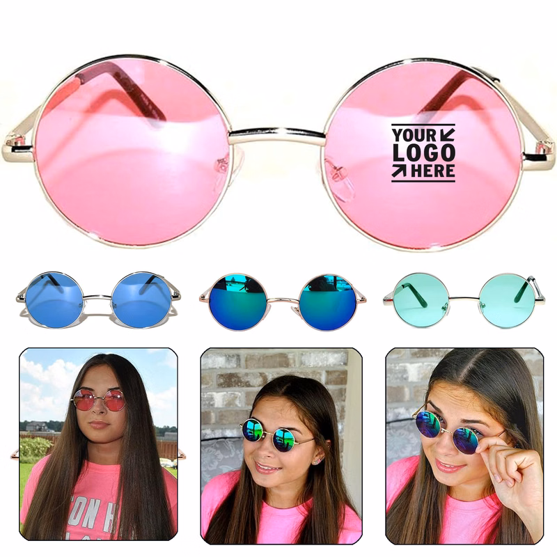 UV400 Polycarbonate Circle Lens John Lennon Round Metal Frame Hippie Sunglasses