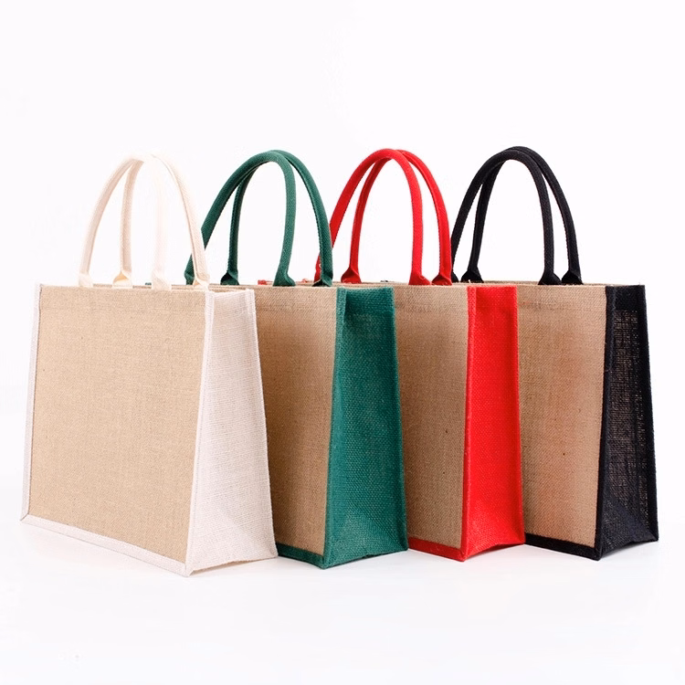 Laminated Jute Bags w/ Colored Sides and Handles