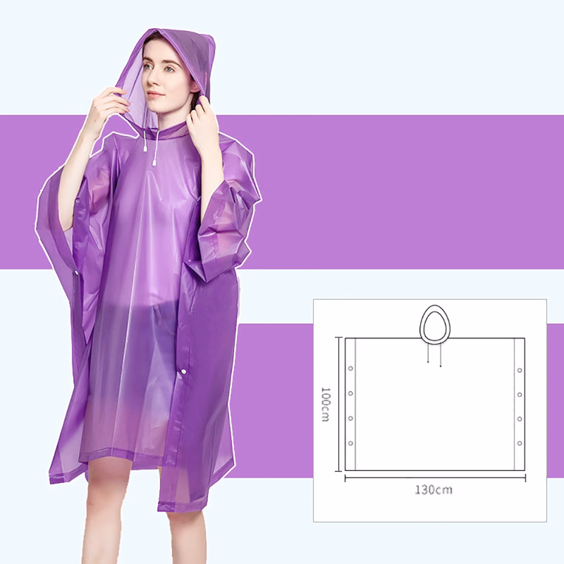Reusable EVA Adult Rain Poncho Drawstring Hood